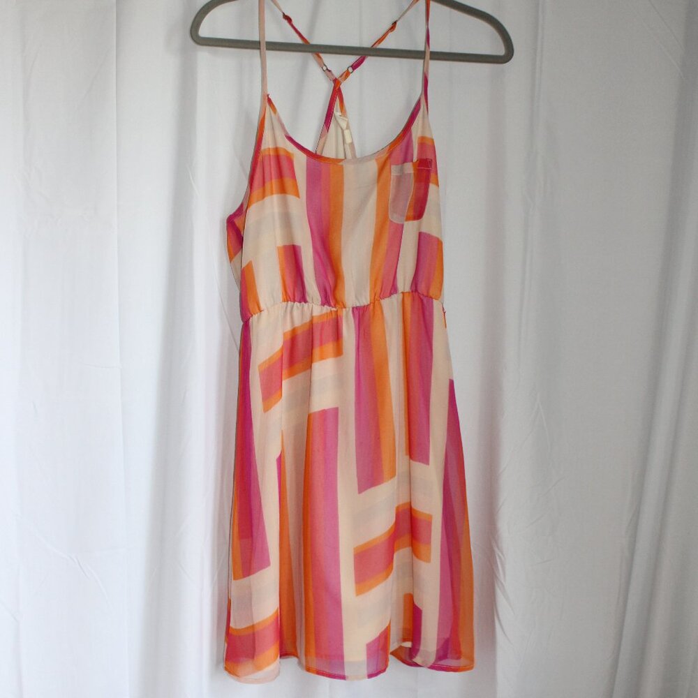 Roxy Retro Fit & Flare Sheer Mini Dress Pink Orange Cream Size Medium
